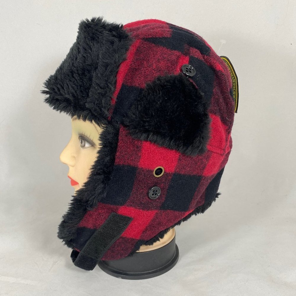Scala Trapper Aviator Plaid Red & Black Hat NWT